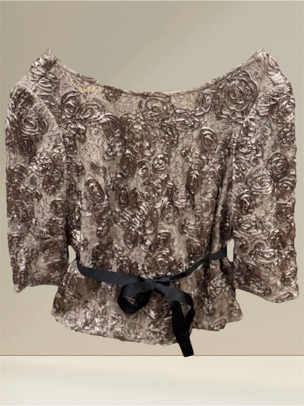 Alex Evenings Champagne Floral Rosette Top Medium